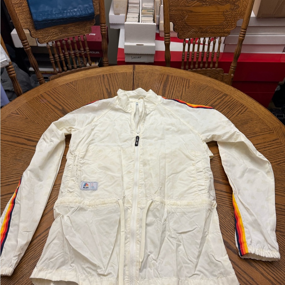 Aldi Gear Vintage StyleWhite Track Jacket with Rainbow Stripes